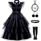 Yuegoo Black Costume Dress For Girls Halloween Costumes Cosplay Party Dress With Accessories 3-12Y (Black, 11-12 Years)