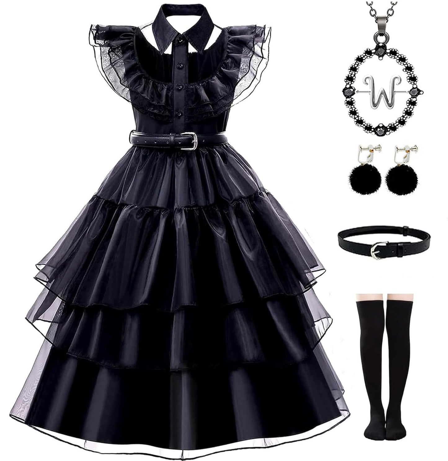 Yuegoo Black Costume Dress For Girls Halloween Costumes Cosplay Party Dress With Accessories 3-12Y (Black, 11-12 Years)