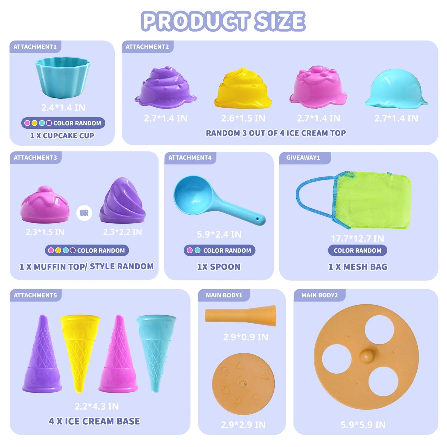 Beach Toys Ice Cream Sand Toys - Toddlers Beach Essentials for Kids Girls Boys, Sand Molds, Shovels with Collapsible Mesh Bag, T
