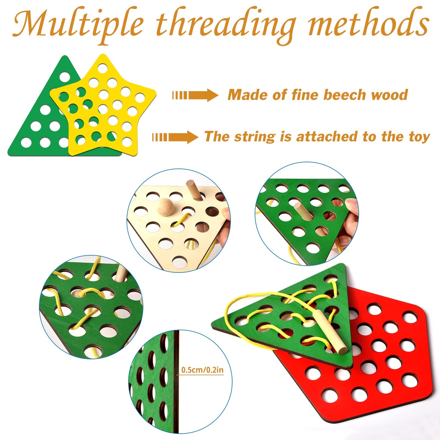 6 Pcs Lacing Toy Toddlers, Geometric Wooden Threading Toys, Educational And Learning Montessori Activity Baby And Kids, Fine Mot