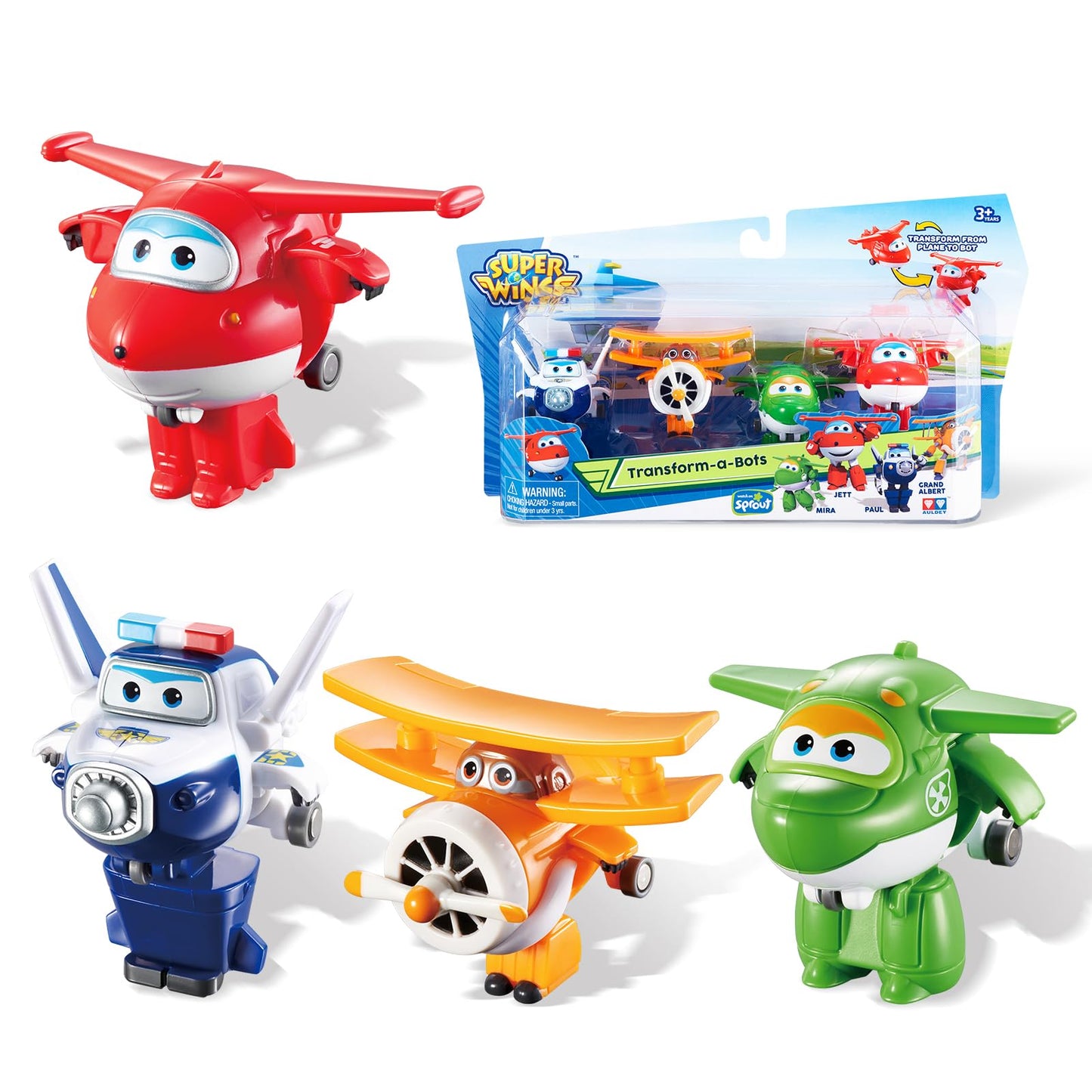 Super Wings 2' Transform-A-Robots 4 Pack Jett, Paul, Mira, And Grand Albert, Airplane Toys Mini Action Figures, Transformer Toys For 3+ Years Old Boys And Grils