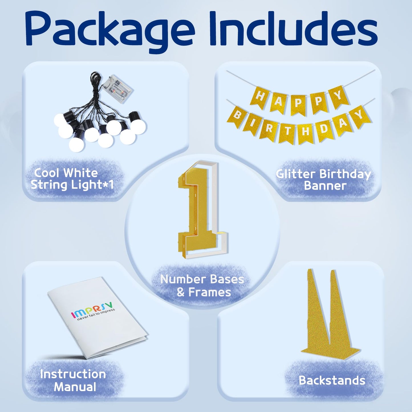 Imprsv Marquee Numbers Gold 1St-Birthday Decorations: Large 3Ft Light Up Number First Birthday Decoration For Boy Girl One Year