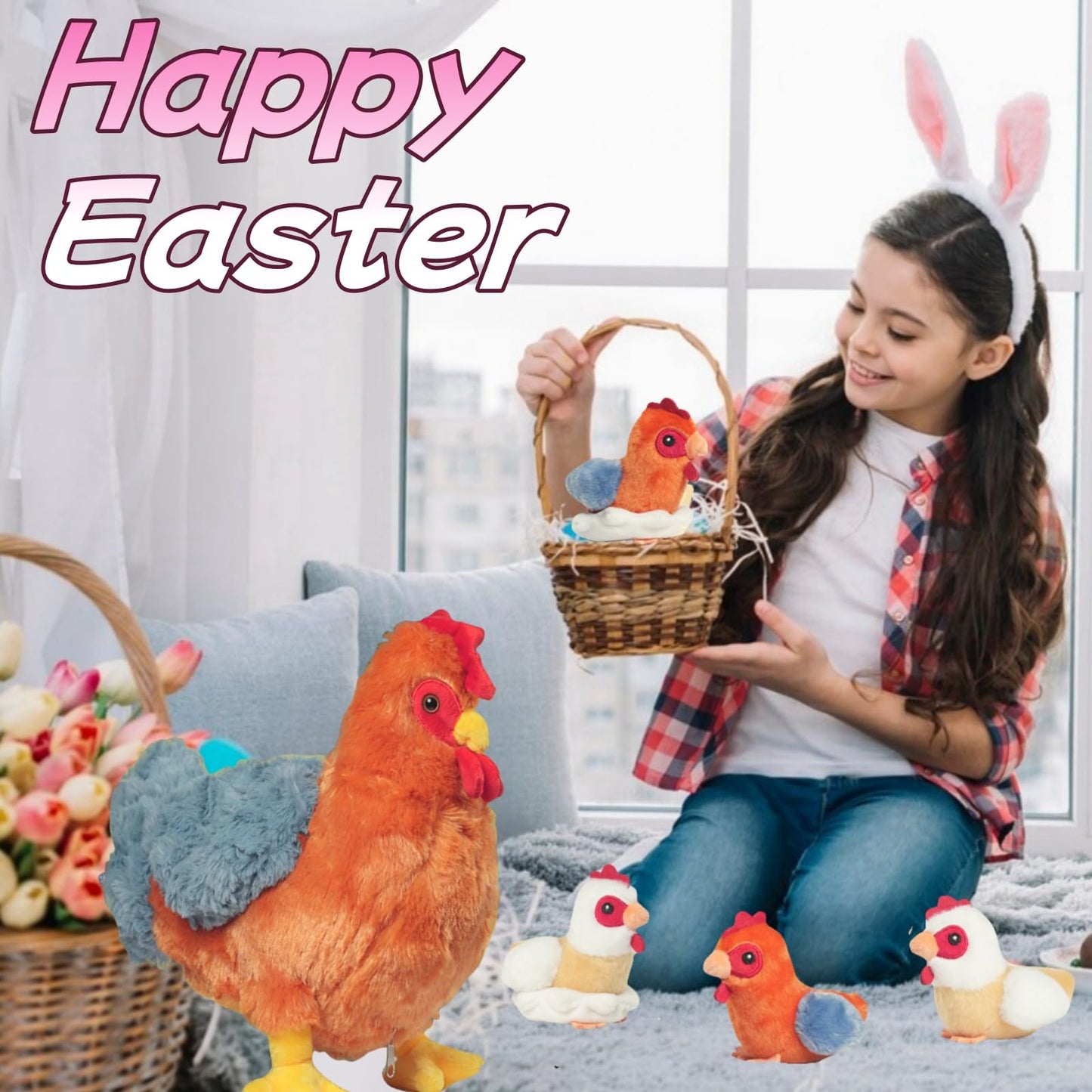 9 In 1 Chicken Stuffed Animal Set, Zippered Stuffed Chicken Plush Toys Egg Laying Hen With Eggs, Baby Chicks Plush Chickens And
