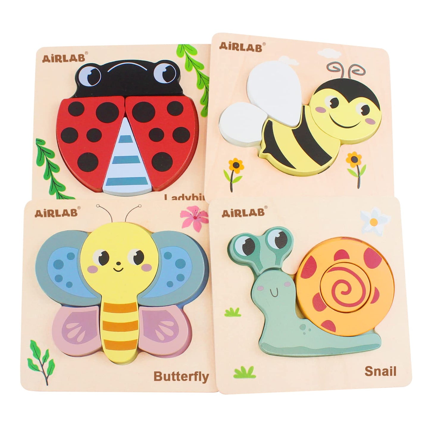 Wooden Toddlers Puzzles Animals Shape Puzzle Educational Toys Gift For Boys Girls Baby Travel Daycare Portable Toy With Drawstring Bag Pack Of 4