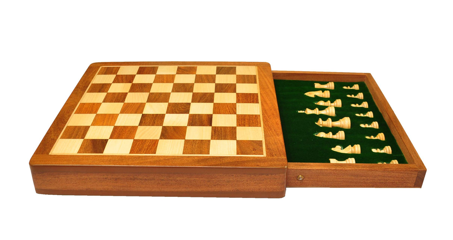 PALM ROYAL HANDICRAFTS 12 Inches Handmade Drawer Wooden Chess Board Set Made With Indian Rosewood | Inbuilt Storage Compatment F