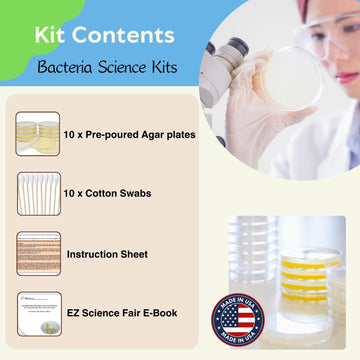 EZ BioResearch Bacteria Science Kit IV - Prepoured LB-Agar Plates, Cotton Swabs, Free Science Fair Project E-Book, Medium Size