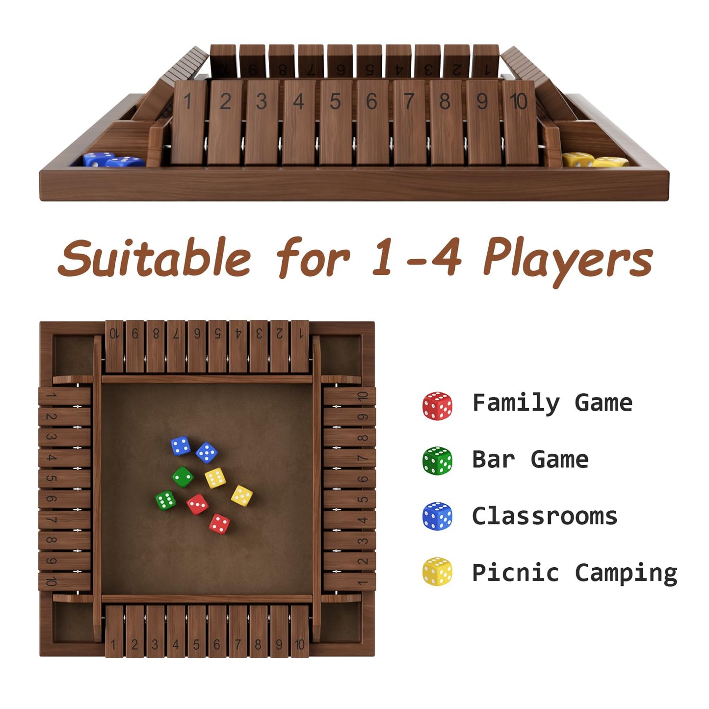 Primbarber Shut The Box Game Wooden 1 2 3 4 Players Shut The Box Board Games With 8 Dice Math Addition And Pub Close The Box Gam