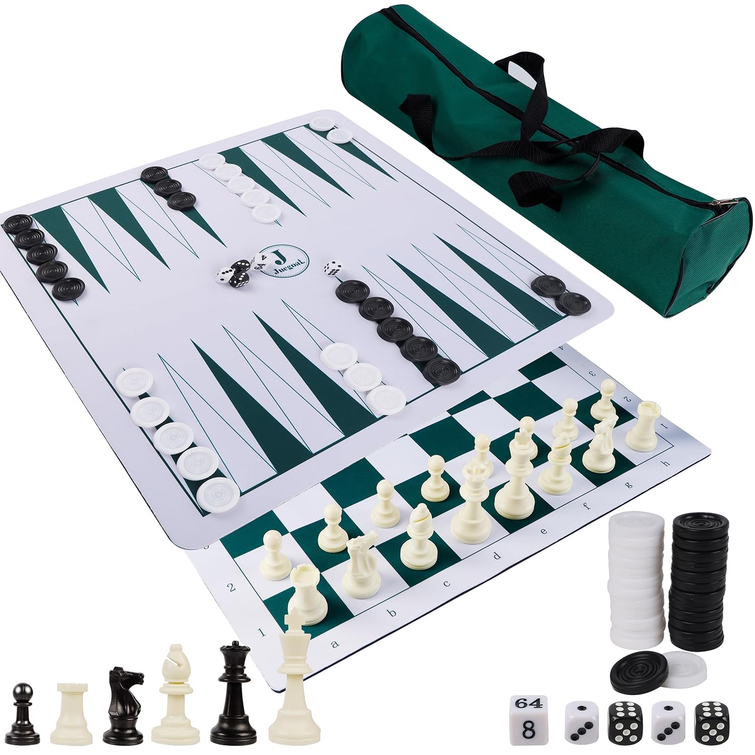Juegoal 20' Portable Chess Checkers Backgammon Board Game Sets, 3-In-1 For Travel Board Games For Kids Adults, Folding Roll Up Classic Chess Game, Tournament Thick Mousepad Board Mat With Storage Bag