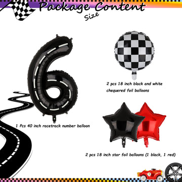 Race Car Birthday Balloons 40 Inch Racetrack Number Balloon 6 Black Boys 6St Birthday Race Car Theme Party Decor Supplies 5 Pcs