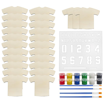 Attatoy Sports Kids Wooden Craft Kit (Party-Pack); Sport Jersey Decorating Art Painting Set w/ 25 Sports Shirt Cutouts