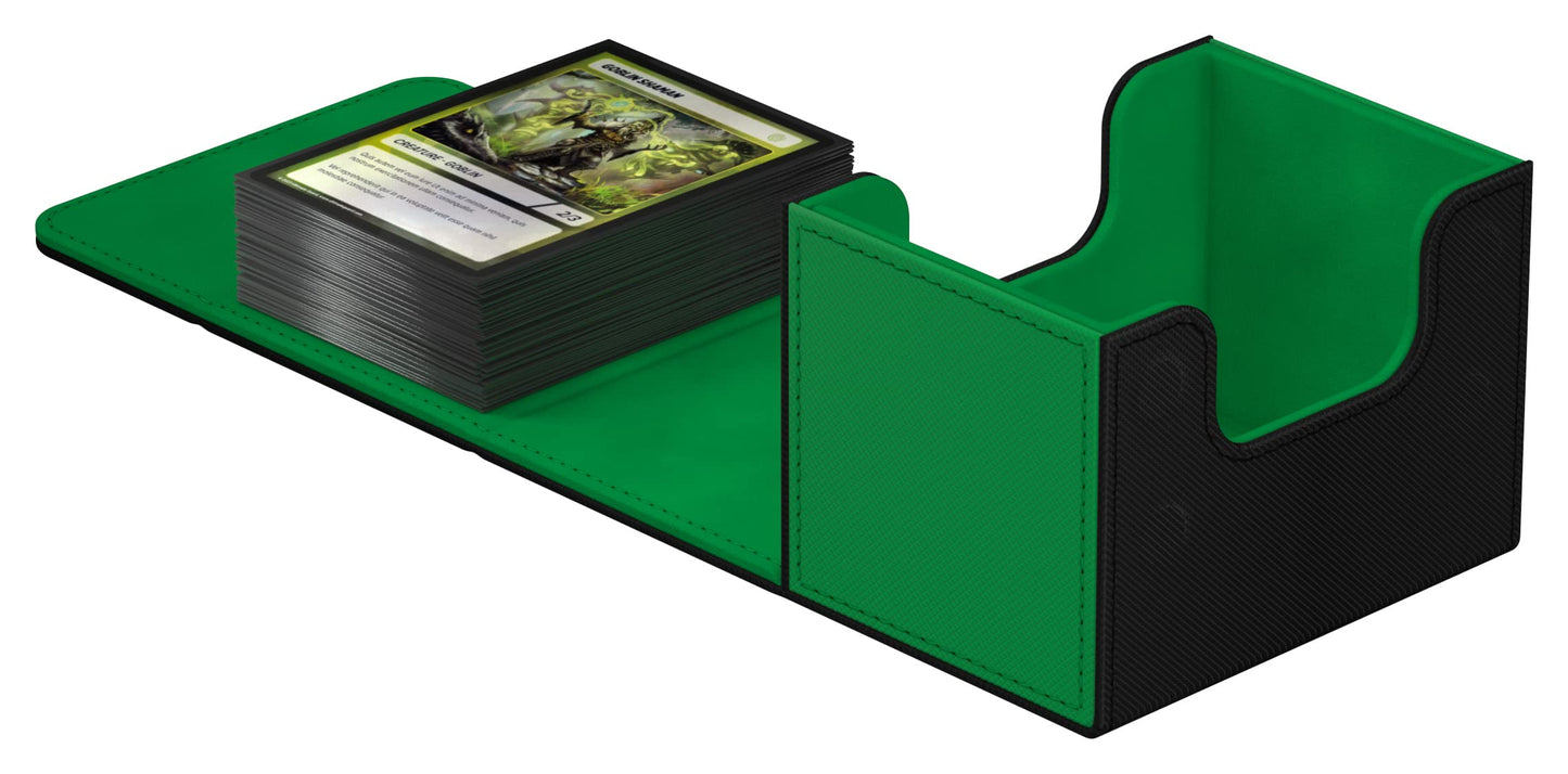 Ultimate Guard Sidewinder Synergy 100+, Deck Box For 100 Double-Sleeved Tcg Cards, Black/Green, Magnetic Closure & Microfiber In