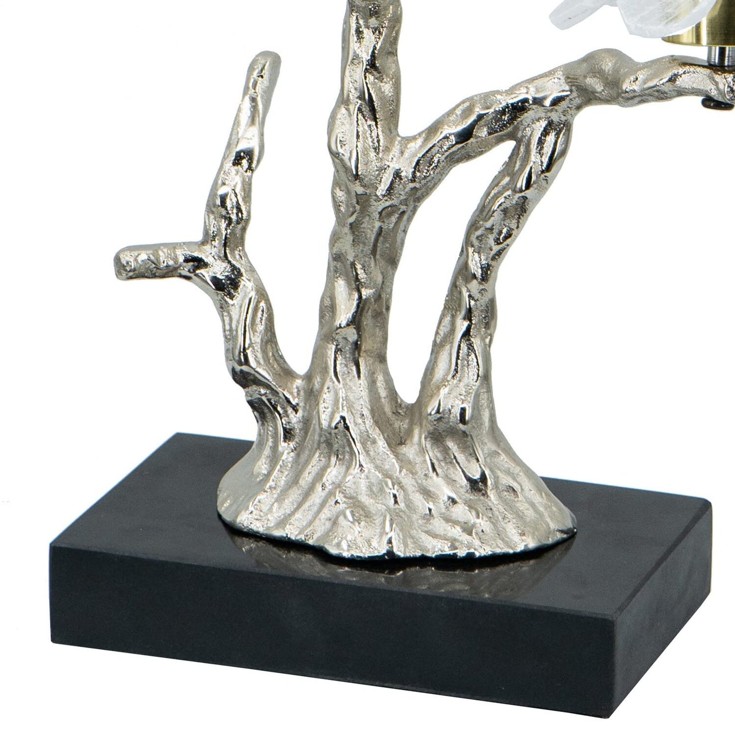 Benjara BM285005 15 in. Sue Accent Decor Figurine Bird on a Branch Flower - Black & Silver