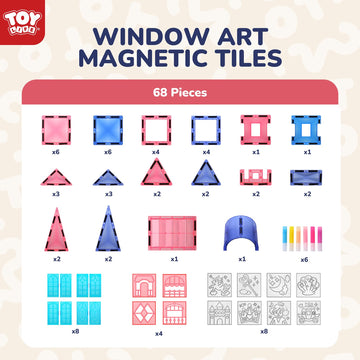 Toy Life Magnetic Tiles 68Pcs Princess Castle Magnet Tiles With Windows Art, Building Toys Girls Magnetic Tile For Toddlers 3+, Magnetic Tile Art For Kids Ages 4-8, Craft Toys Gifts For Kid