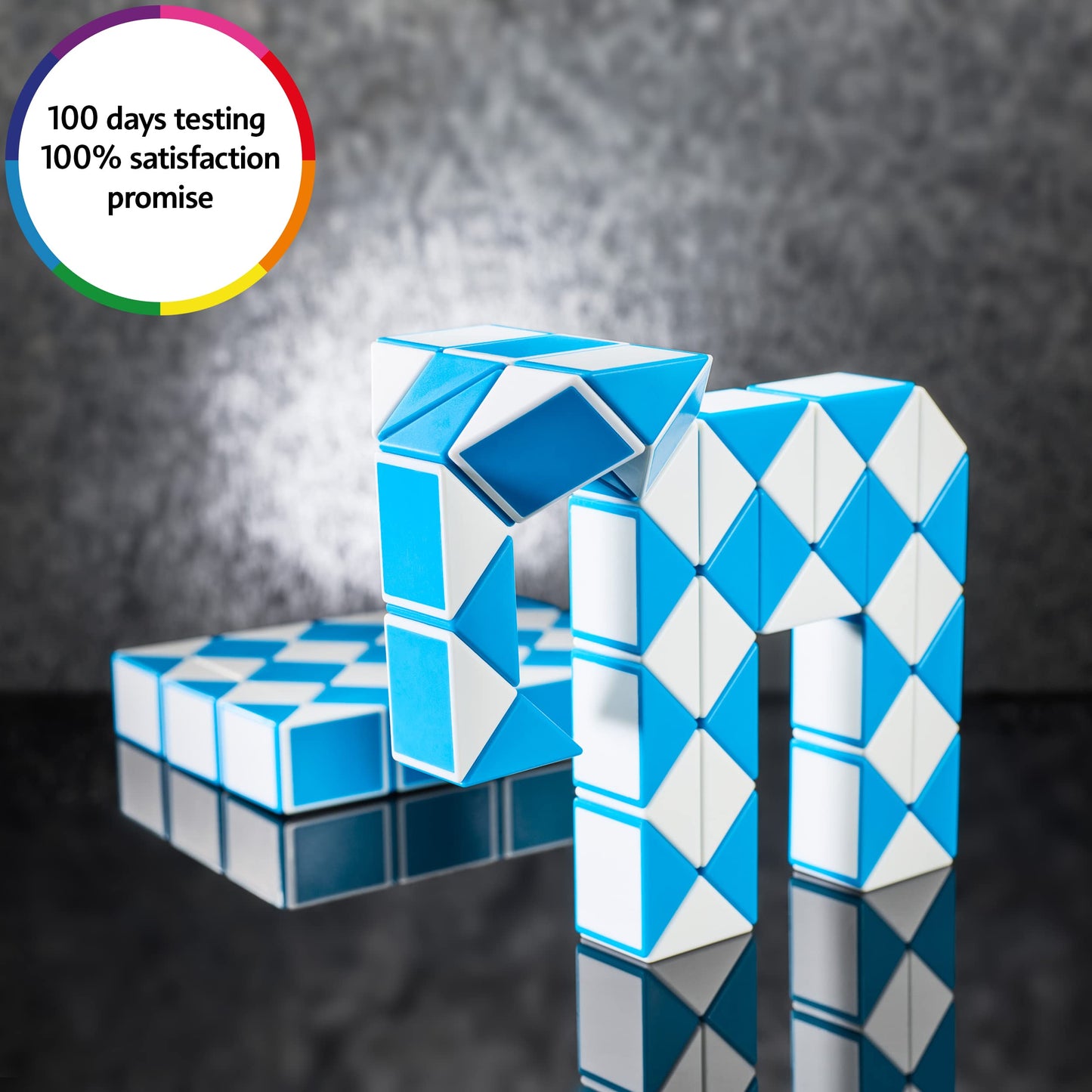 Cubidi® Magic Snake Cube | Fidget Snake Toy For Kids | Travel Toys For Kids Ages 4-8 | Great Gift For Boys And Girls Birthday, Christmas, Stocking Stuffers - 48 Blocks | 0.9 Inch X 0.7 Inch | Blue