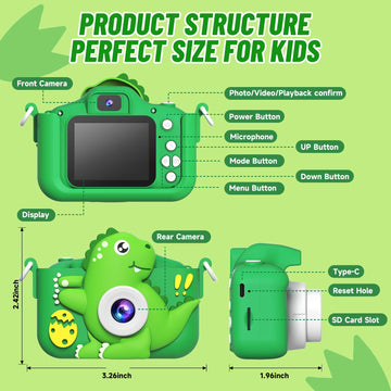 Mindpal Selfie Kids Camera,Dinosaur Christmas Birthday Gifts For Kids, 1080P Hd Digital Video Camera With 32 Gb Sd Card For Todd