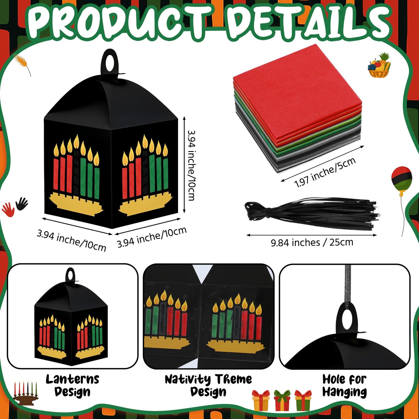 VIHOSE 16 Sets Kwanzaa Craft Kits Kwanzaa Candles Lantern DIY Craft Bulk African Heritage Suncatcher Kits Ornaments Holiday Part