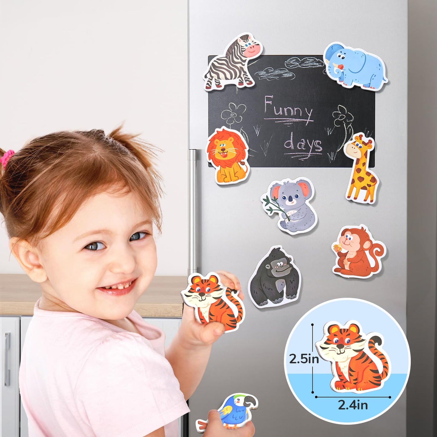 JoyCat Wooden Fridge Magnets for Toddlers - 10 Cute Zoo Animals - Full Back Magnetic Toddler Magnets, Large Refrigerator Baby To