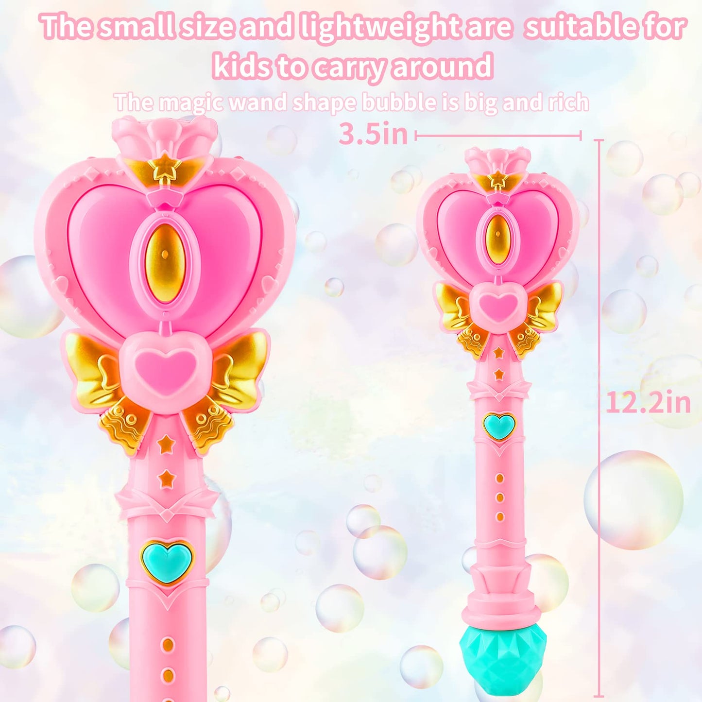 Bubble Wand For Kids, Princess Heart Bubble Machine Blower Maker Wand With Light, Easter Basket Stuffers Outdoor Toys Gifts For