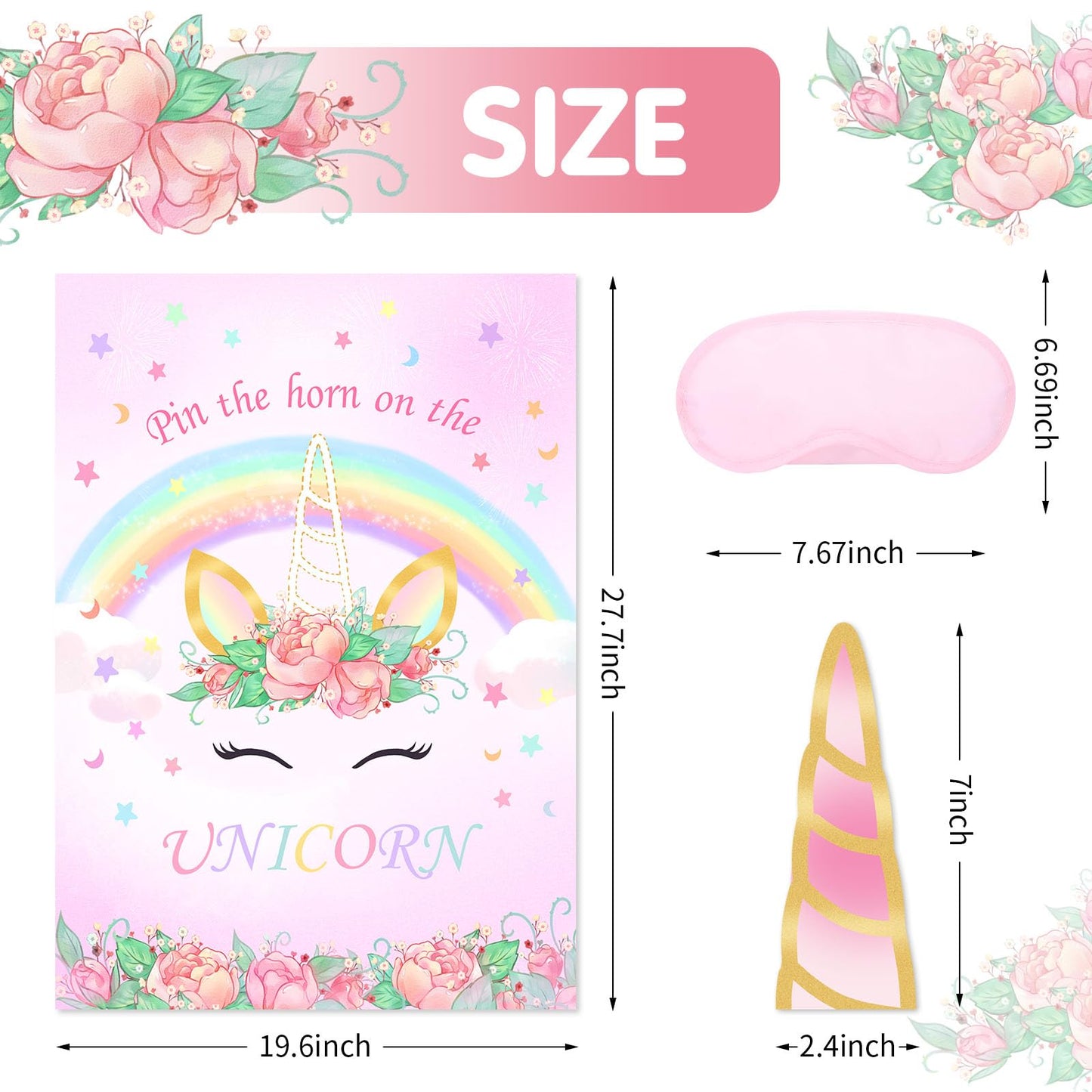Joarhonal Pin The Tail On The Unicorn Game - Unicorn Birthday Party Games For Girls Unicorn Party Supplies With 24 Pcs Horn Stic