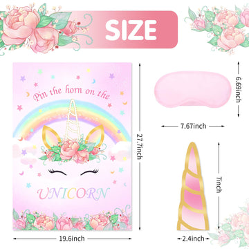 Joarhonal Pin The Tail On The Unicorn Game - Unicorn Birthday Party Games For Girls Unicorn Party Supplies With 24 Pcs Horn Stic