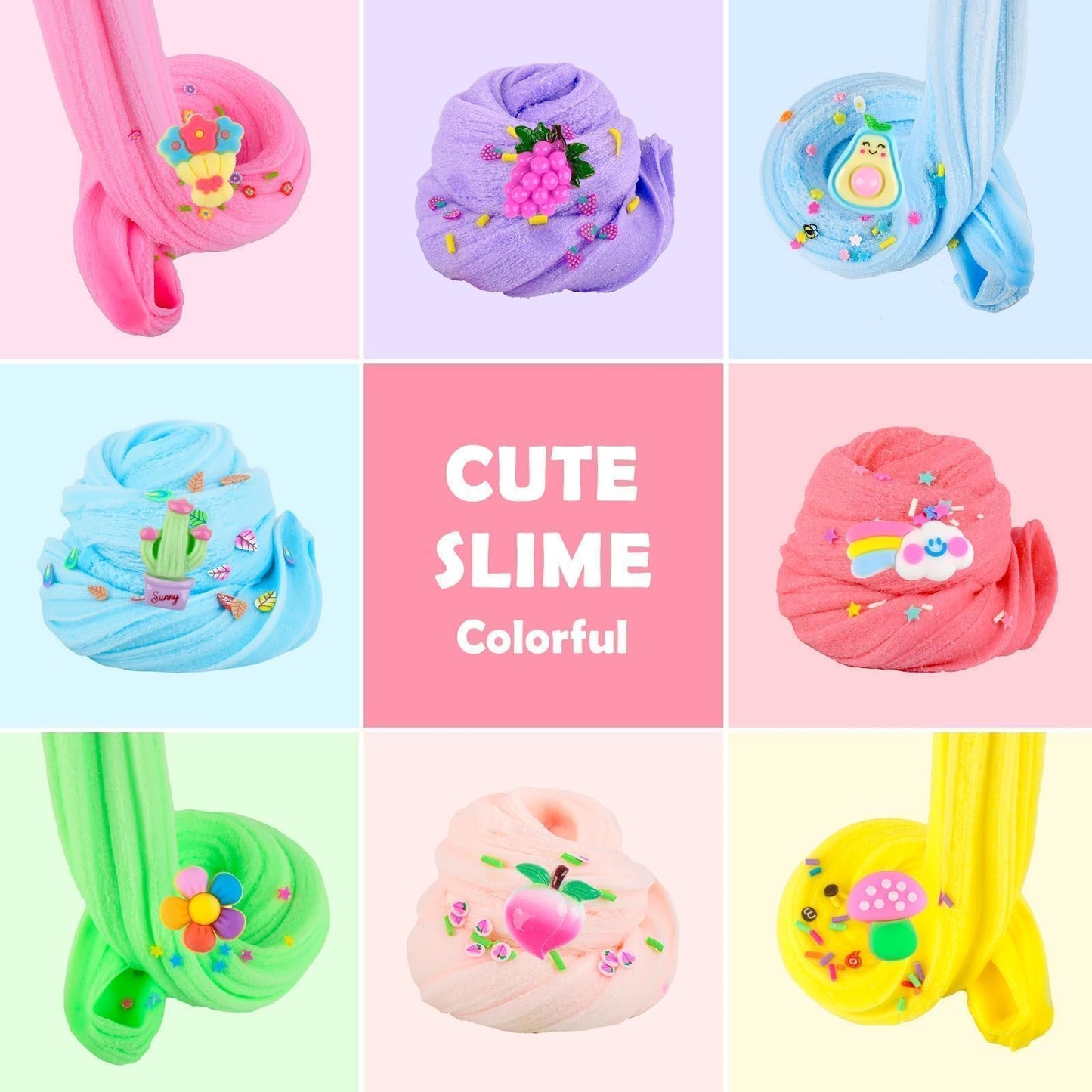 Cloud Slime Kit, 8 Pack Valentine'S Day Slime With, Grape, Avocado, Blue Butter Slime Charms For Party Favor, Scented Diy Putty