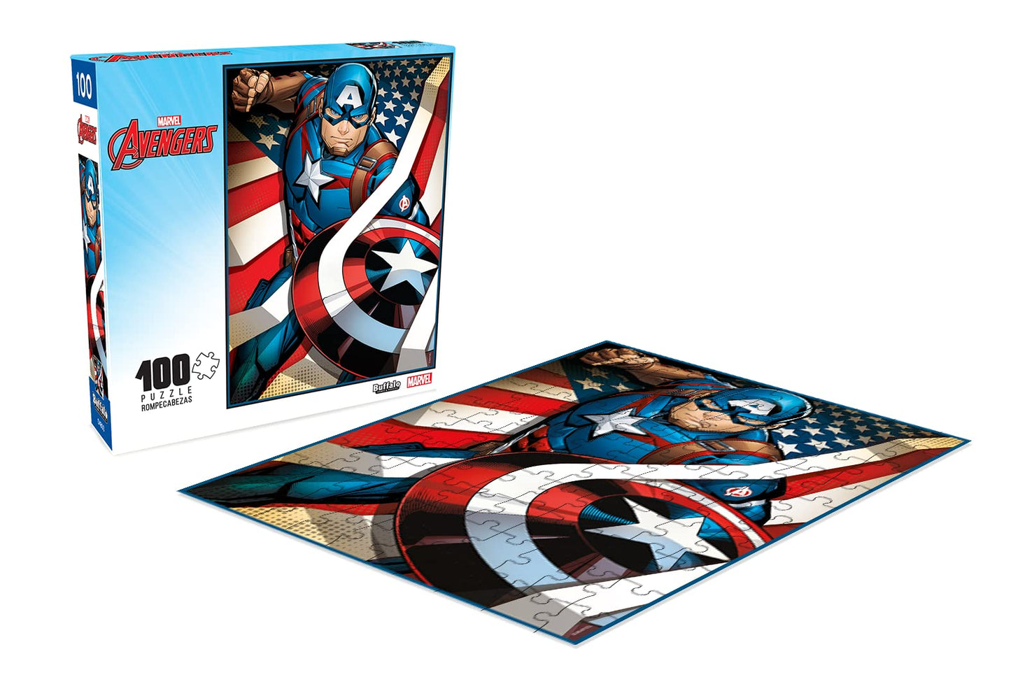 Buffalo Games Captain America 100 Piece Jigsaw Puzzle - Large Multicolor Paper Puzzle for Families - Model 4838