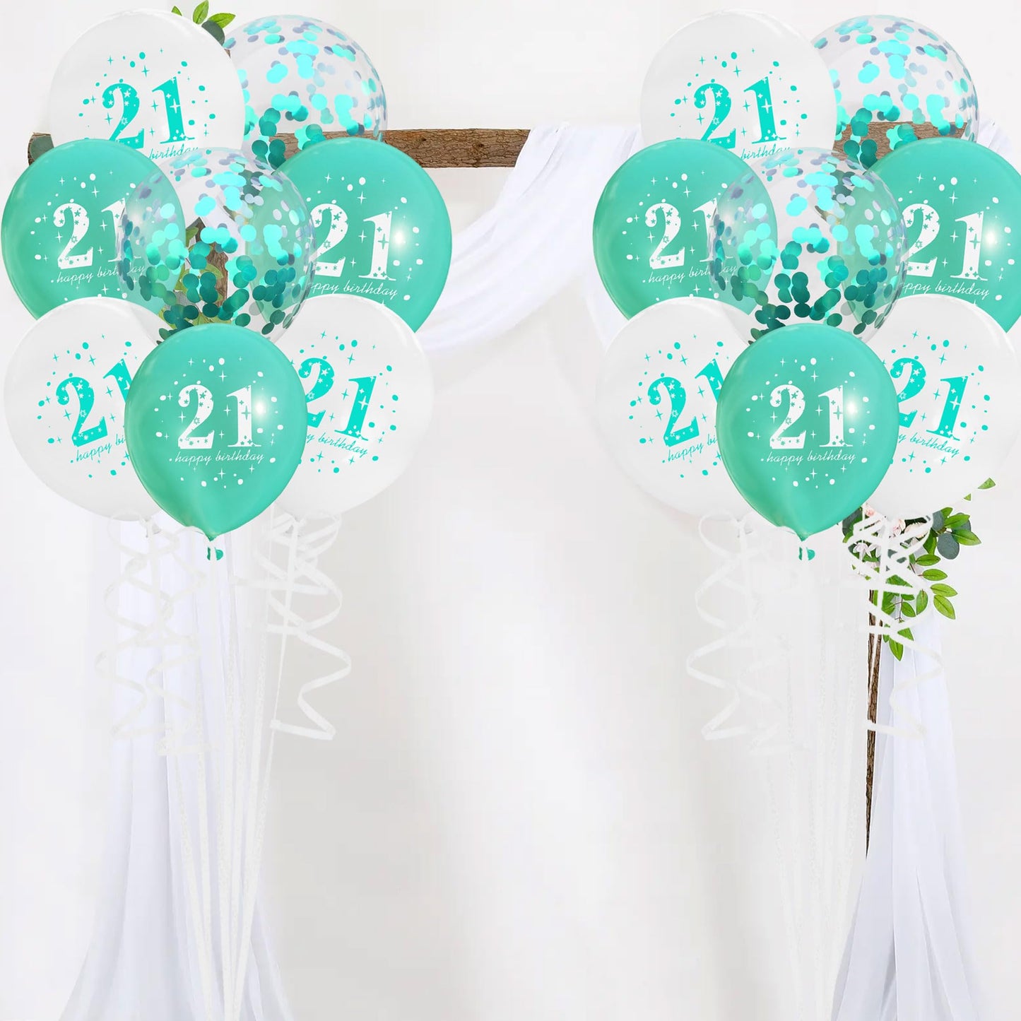 18Pcs Happy Birthday Balloons Decorations Teal Blue White 21St Birthday Balloons Decoration Happy 21St Birthday Confetti Latex B