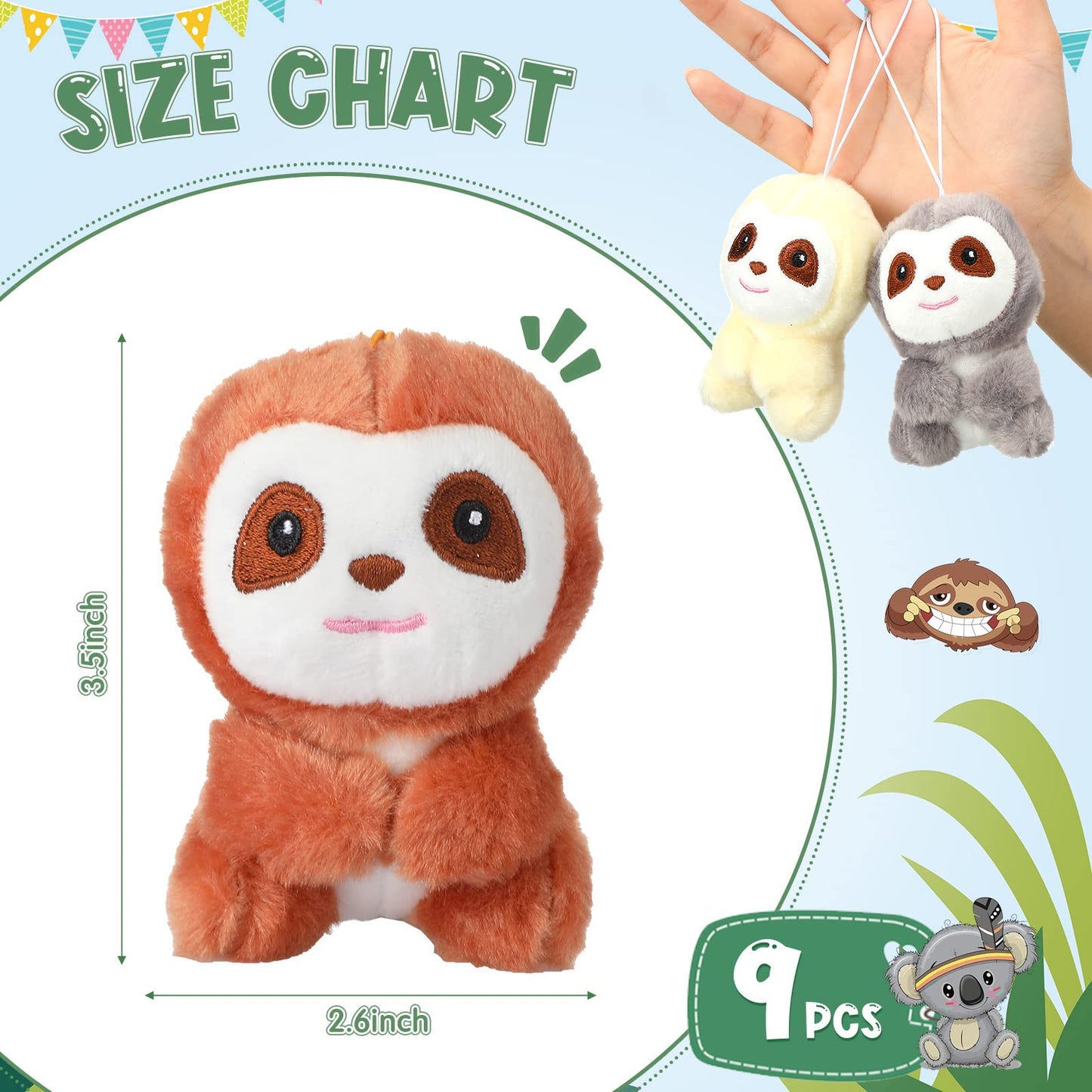 9 Pcs Mini Sloth Stuffed Animal Sloth Birthday Party Supplies Small Baby Shower Sloth Gifts Soft Huggable Adorable Jungle Animal Plush Toys Set For Party Favors Award 4 Inches (Brown, Gray, Beige)