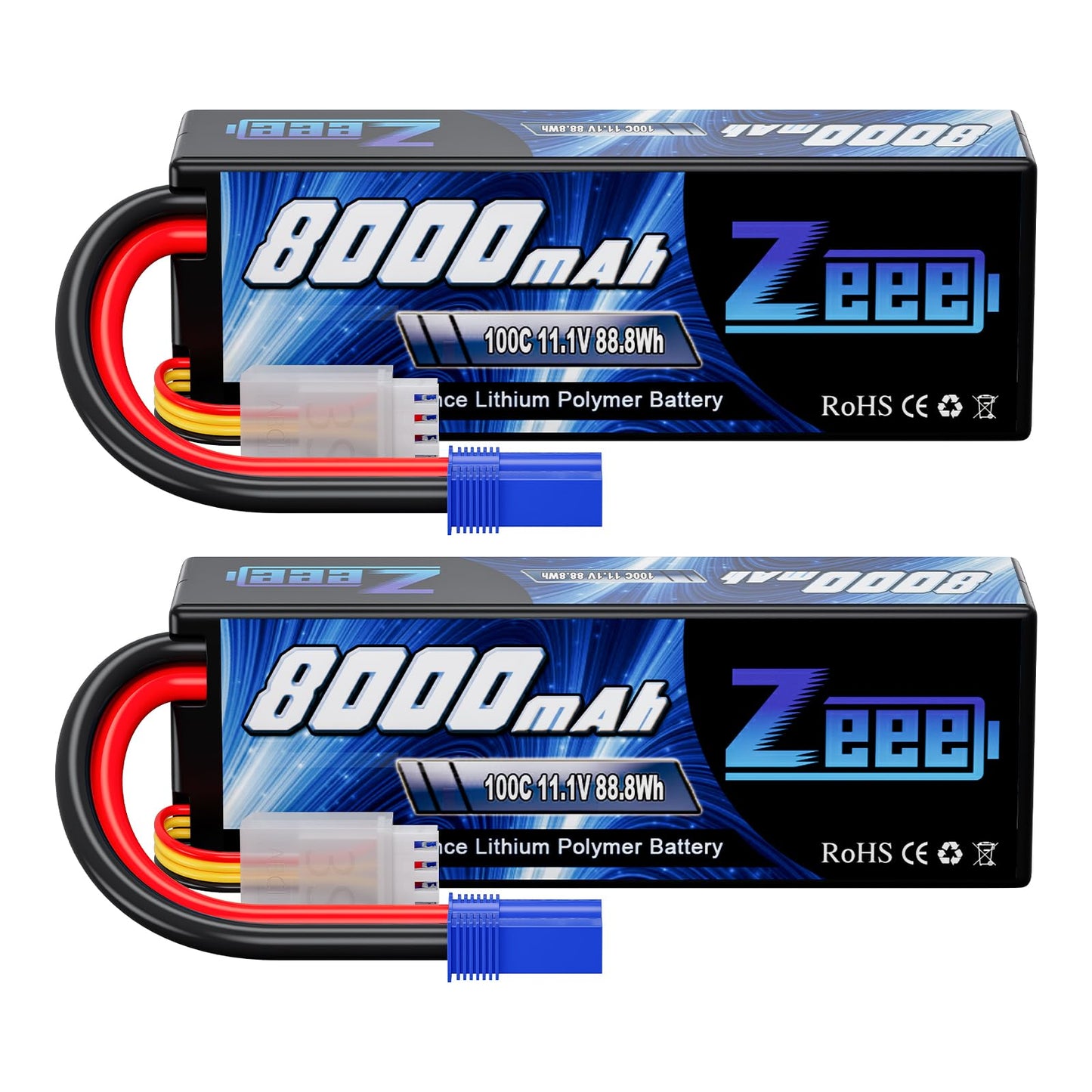Zeee 11.1V Lipo Battery 3S 100C 8000mAh Hard Case Battery with EC5 Plug for 1/8 1/10 RC Car Model Truggy Buggy Team Associated(2