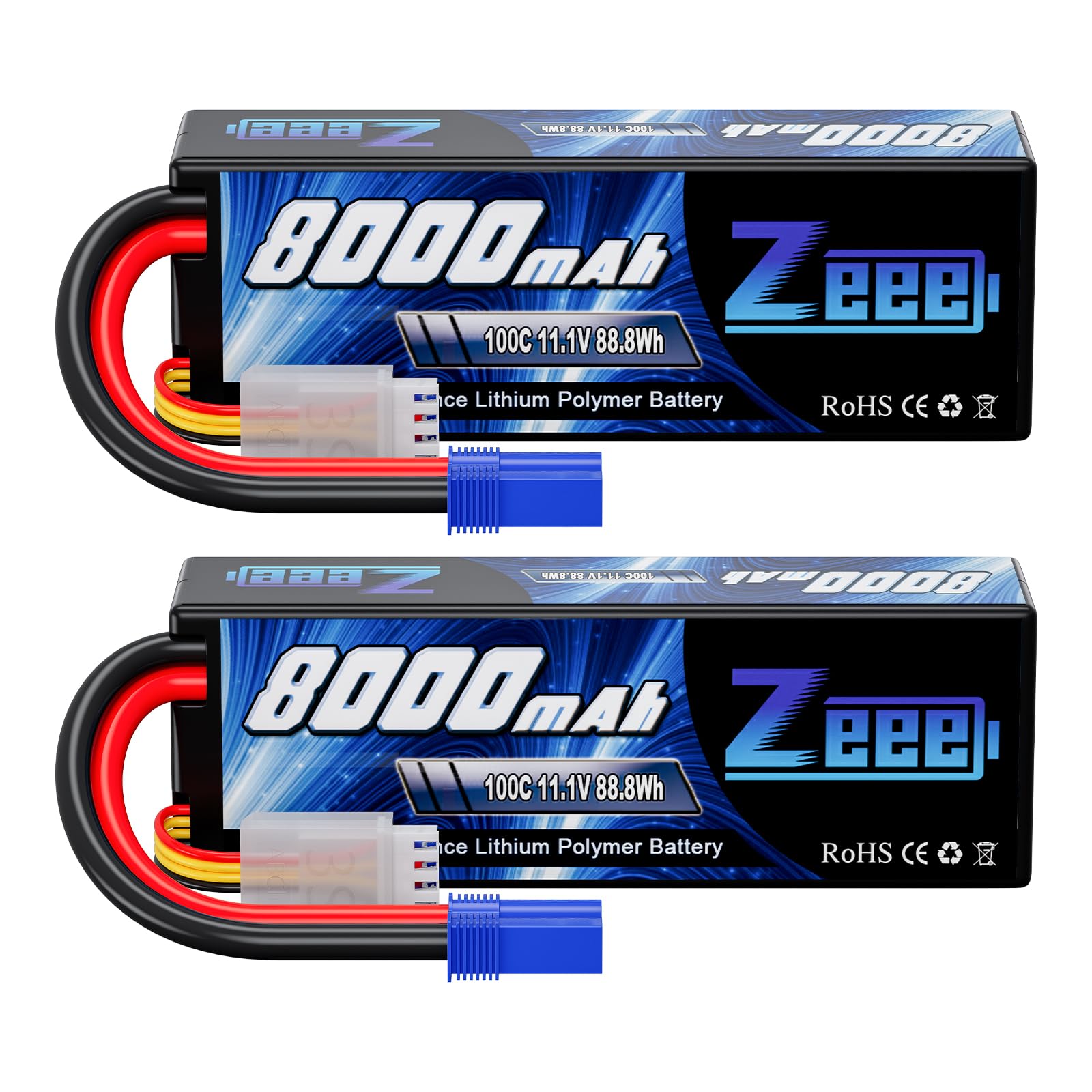 Zeee 11.1V Lipo Battery 3S 100C 8000mAh Hard Case Battery with EC5 Plug for 1/8 1/10 RC Car Model Truggy Buggy Team Associated(2