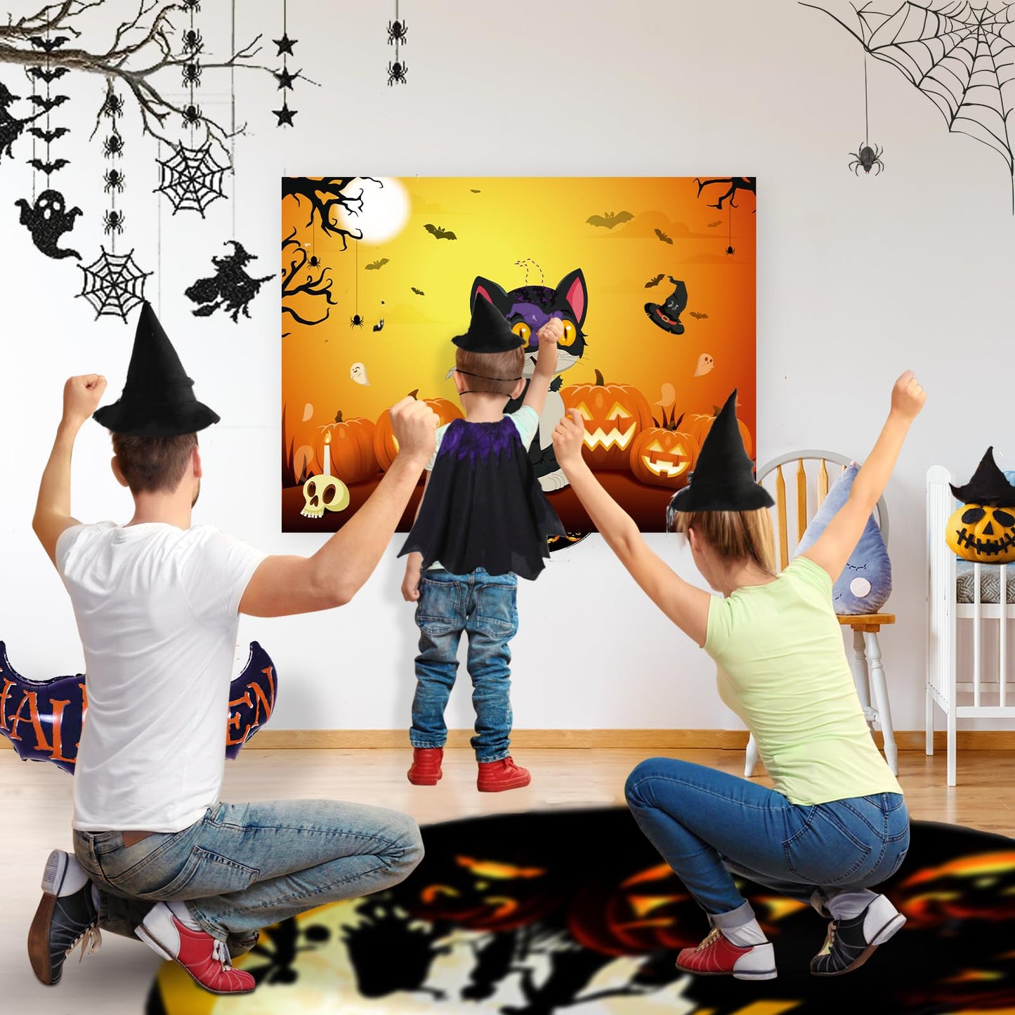 Morcheiong Halloween Game Pin The Tail On The Cat Game With 36 Hats, Halloween Party Activities Favors Supplies For Kids