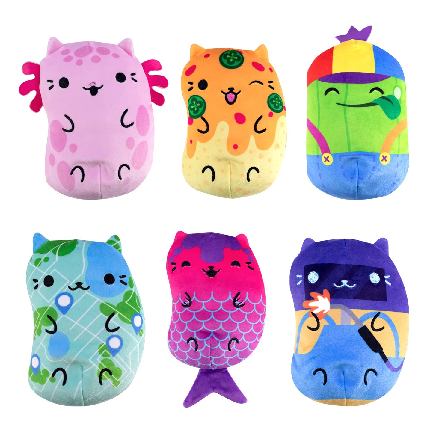 Cats vs Pickles Mystery Bags - 6pk Chonk Gold Wave Plushies - Multi-color, Bean Filled - Perfect for Kids, Stocking Stuffers