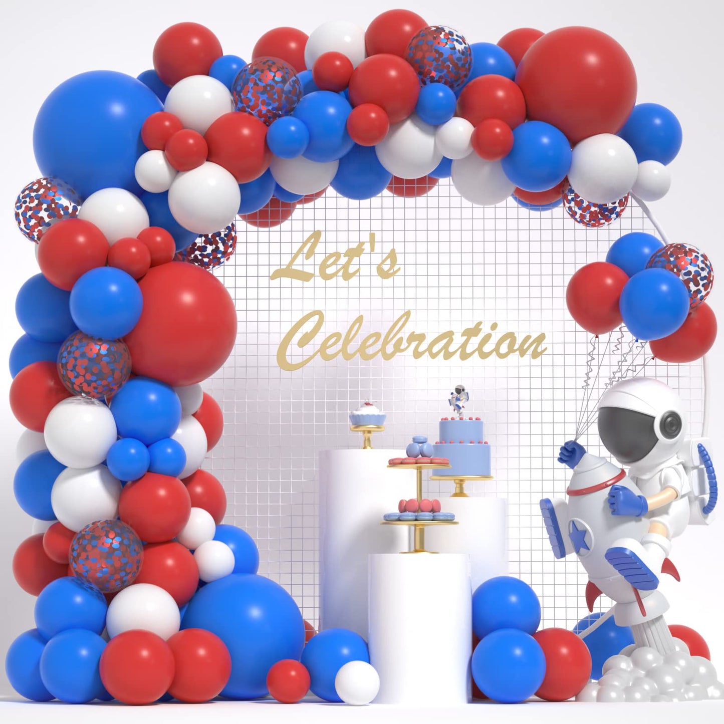 Janinus Blue Red White Balloon Garland Kit 4Th Of July Balloon Arch 5+12+18   For Baseball Party Veterans Memorial Day Nautical