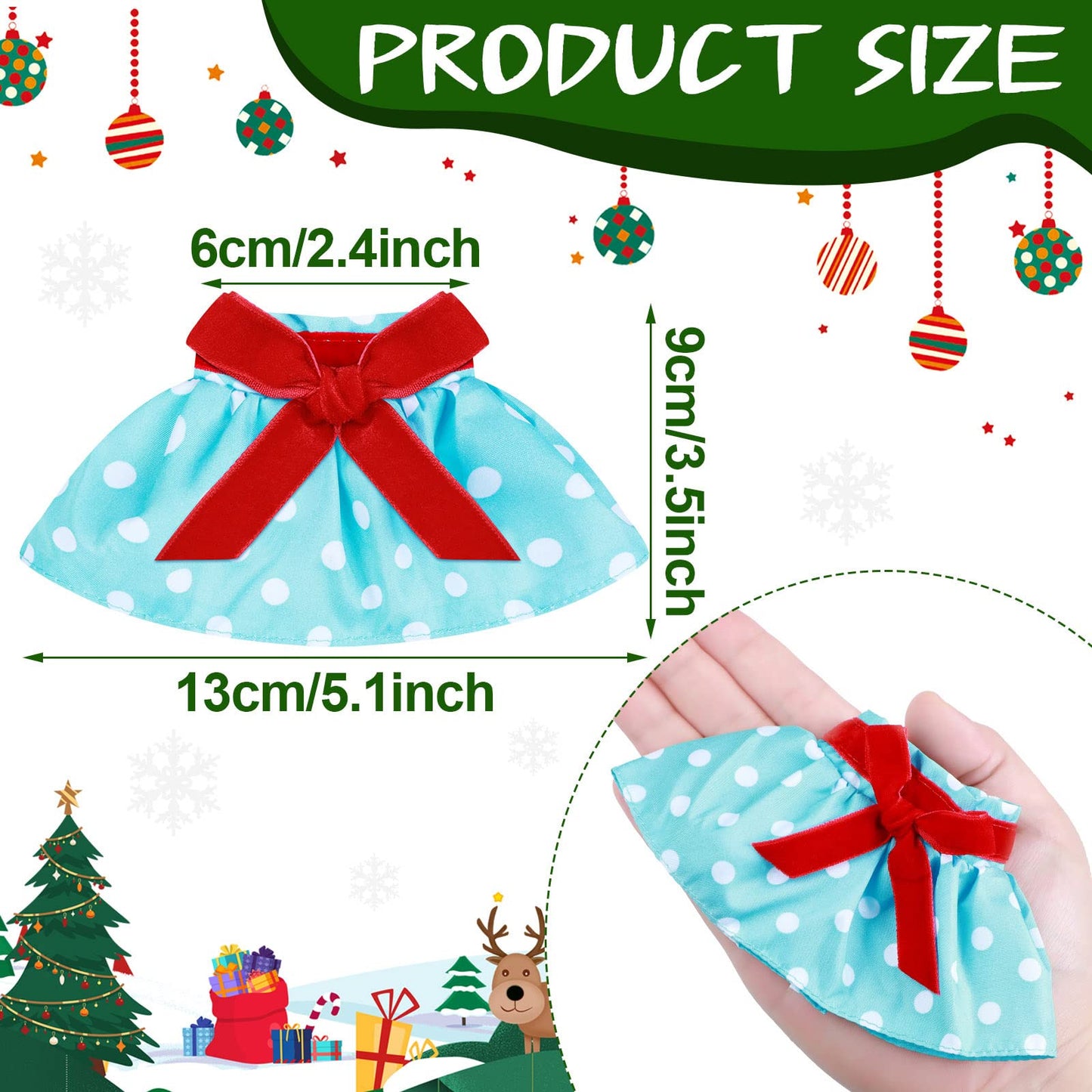 6 Pieces Santa Clothing Elf Dance Skirt Set Christmas Elf Skirts For Christmas Doll Holiday Decorations (Not Include Doll) (Classic Style)