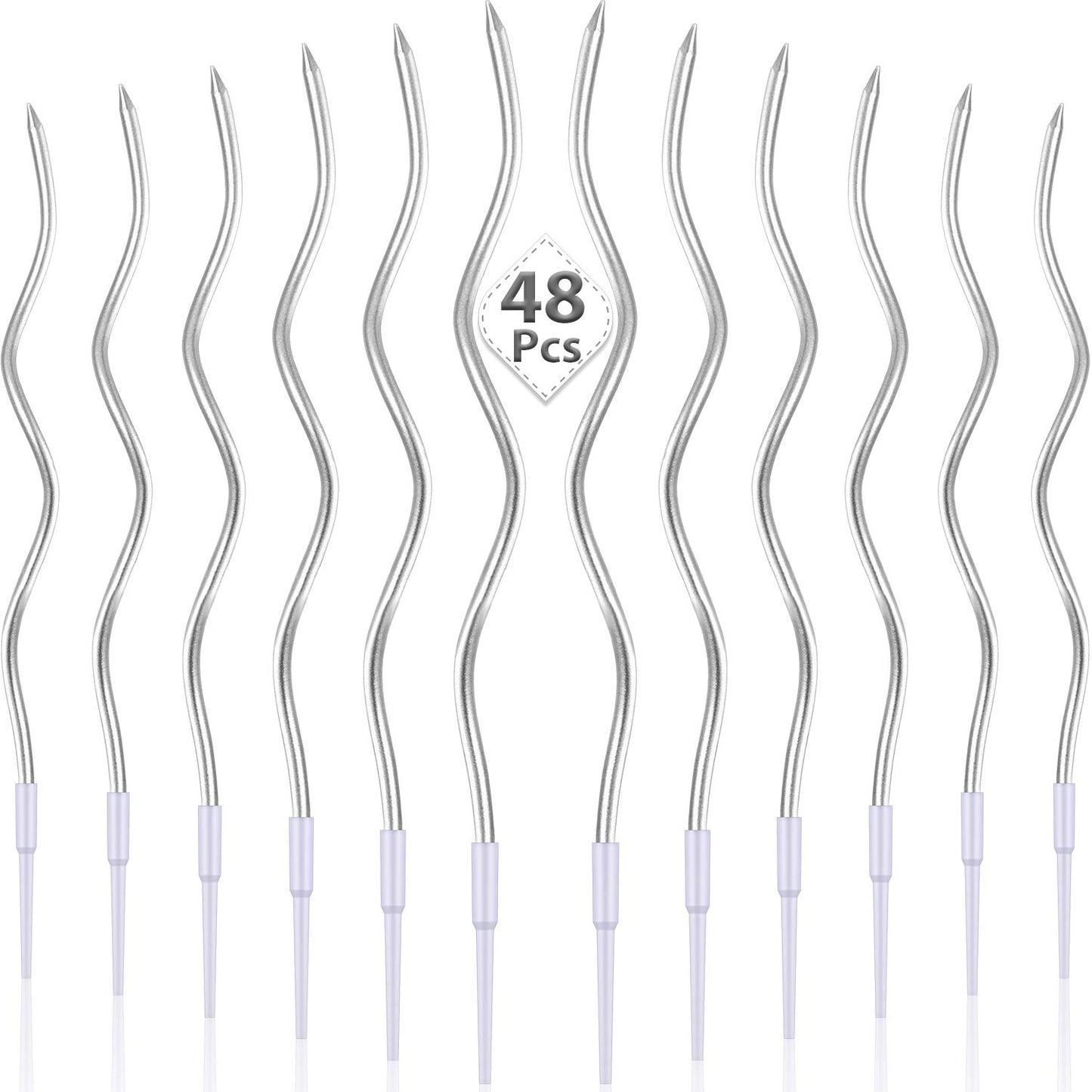 48 Pieces Twisty Birthday Candles Spiral Cake Candles with Holders Metallic Cake Cupcake Candles Long Thin Curly Coil Cake Candl