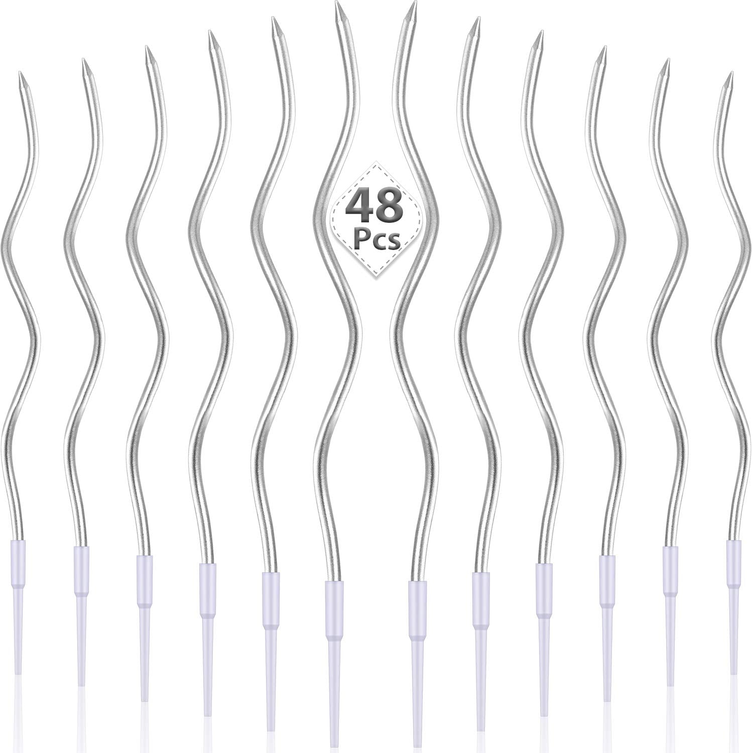 48 Pieces Twisty Birthday Candles Spiral Cake Candles with Holders Metallic Cake Cupcake Candles Long Thin Curly Coil Cake Candl