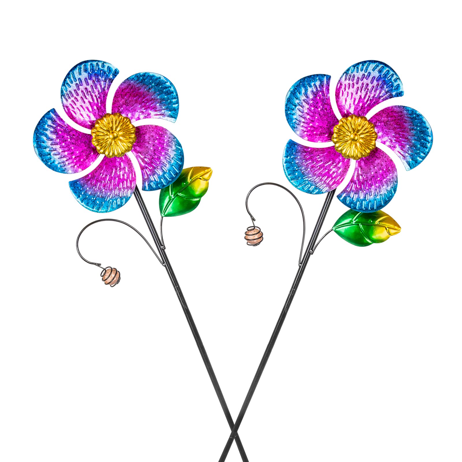 Viveta 2 Pack Wind Spinners With Metal Stake, 28.7 Inches Outdoor Garden Pinwheels Spinners Purple Flower Shape Design For Yard