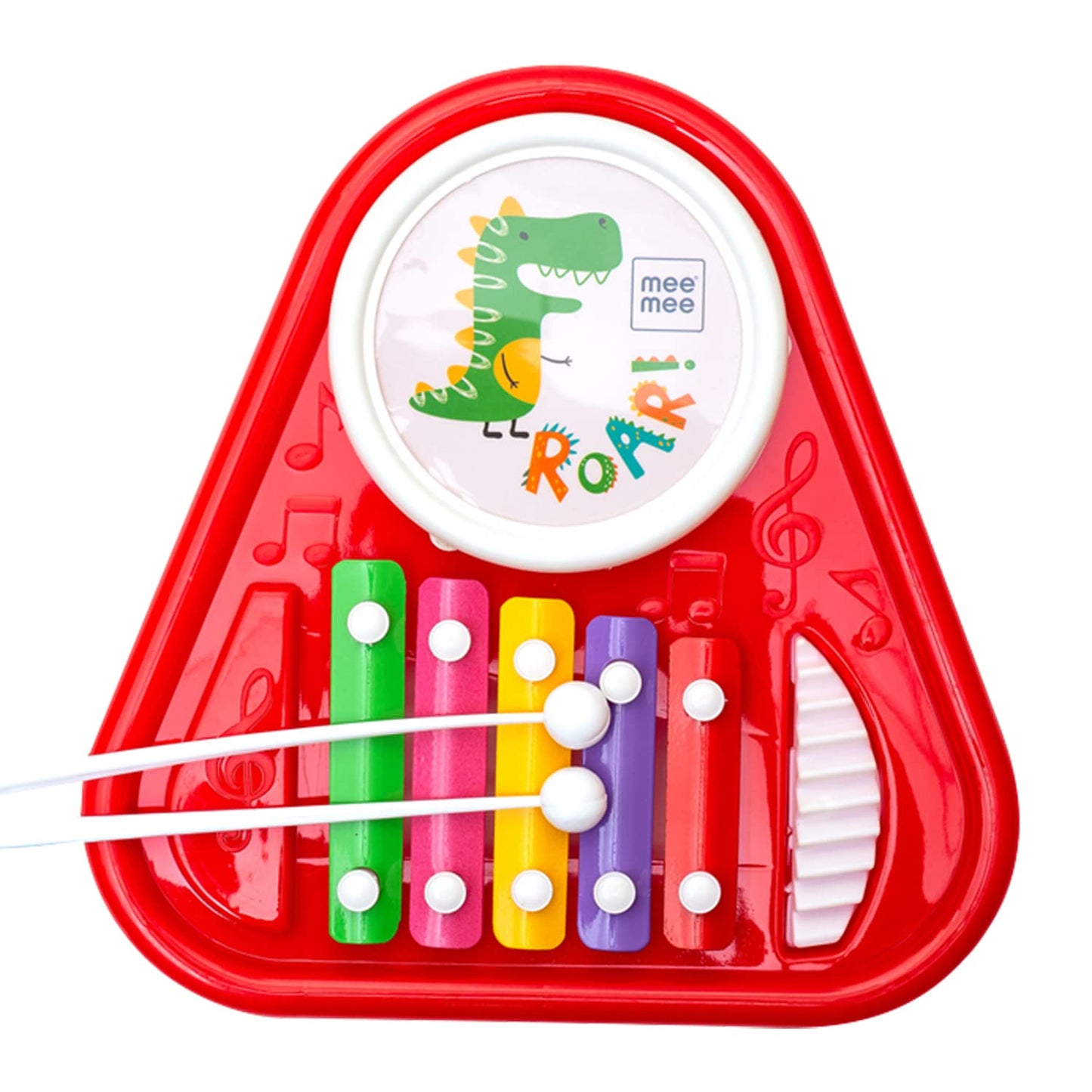 Mee Mee 2 In 1 Cheerful Musical Xylophone Cum Drum, 5 Multicolored Key Keyboard, Toys For Kids (Red)