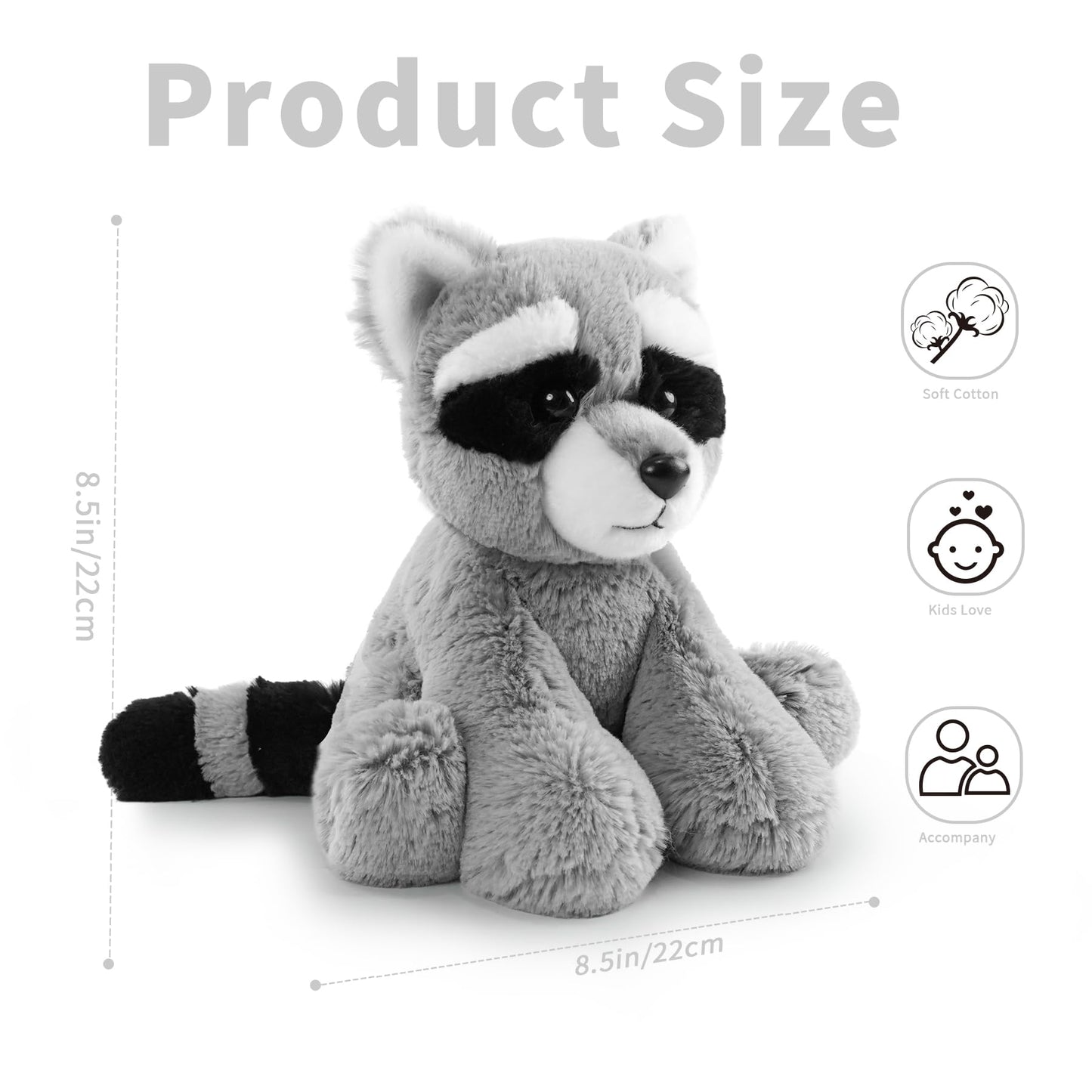 Raccoon Stuffed Animal Toy  Soft Huggable Raccoon Plush Toys for Kids  Cute Stuffed Animals Gift for Boys Girls and Toy for 1-3 Toddlers -8.5 Inch