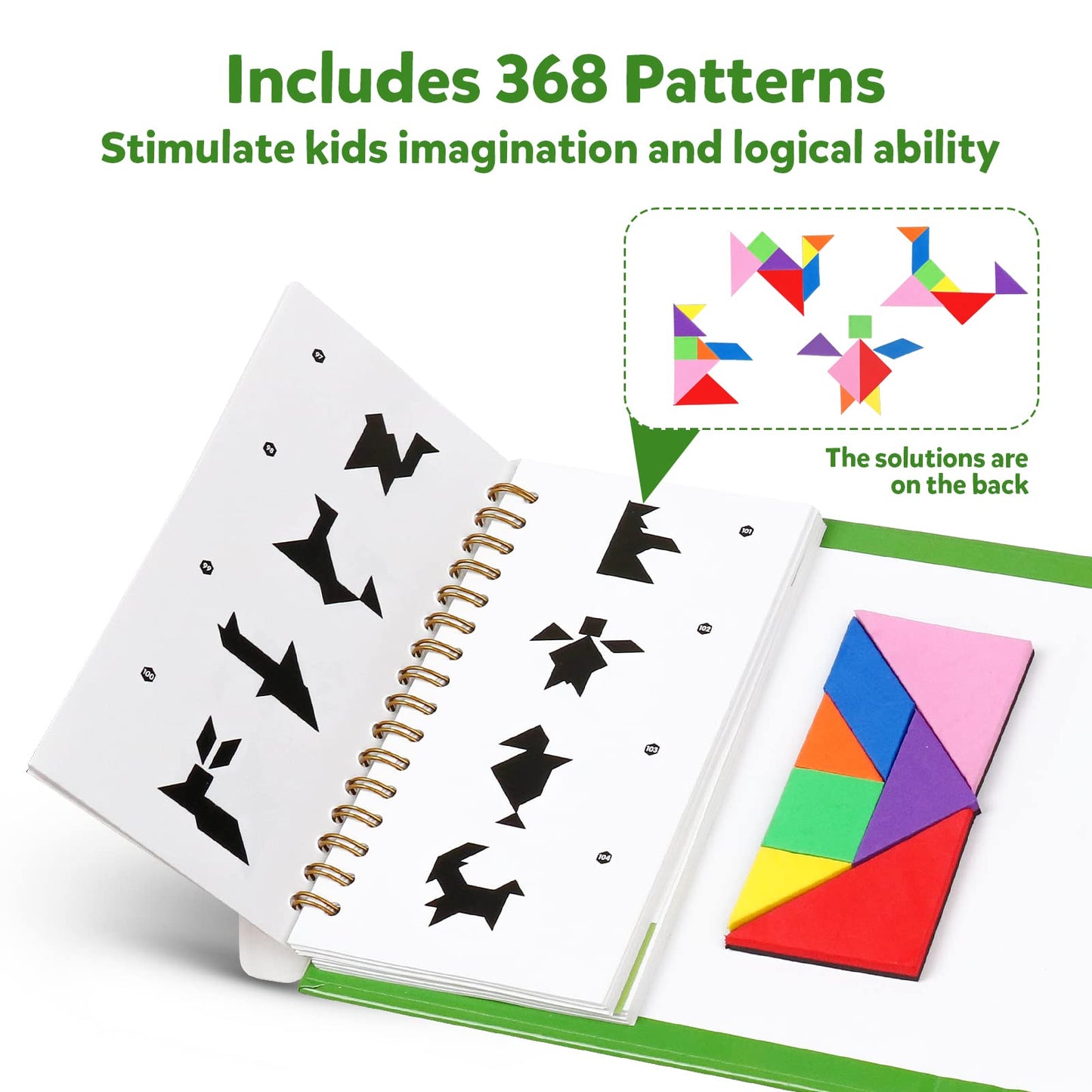 Kizh Travel Tangram Puzzle Book Game - Magnetic Jigsaw Shapes, 2Pcs, STEM Educational Toy for Kids & Adults, Model: kizhpz301
