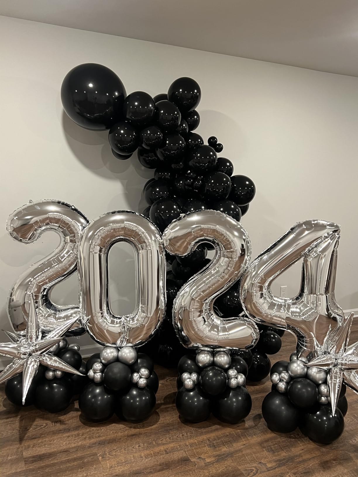 Silver 4 Balloon, Number Balloons 40 Inch, 4Th Silver And Black Party Decorations, Four Large Numbers For Party Decor, Number 4