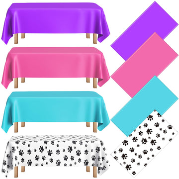 Dunzoom 4 Pack Puppy Dog Pet Paw Print Plastic Tablecloth 54 x 108 Inches Purple Teal Pink Table Cover Paw Print Disposable Rect