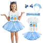 Yodison Girls Birthday Costume,T-Shirt And Tutu Dress,Headband Satin Sash Birthday Party For Kids(120Cm/5-6T) Blue