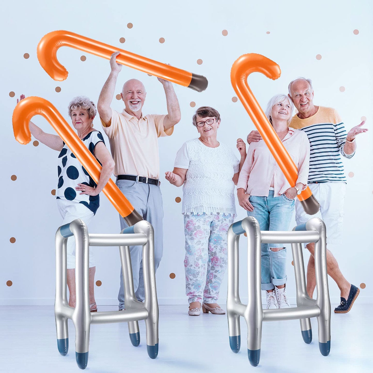 Aoriher 4 Pieces Inflatable Walker And Cane Over The Hill Gag Gifts Blow Up Walker Old Man Costume Accessories Retirement Party