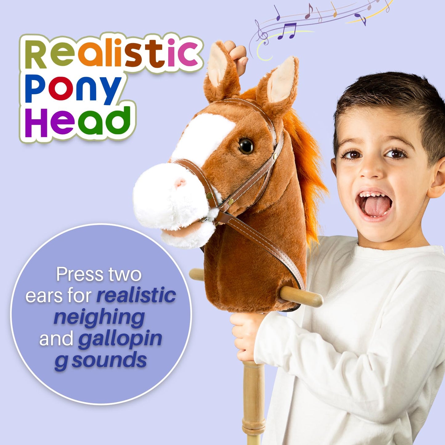 Hollyhome Stick Horse Plush Handcrafted Hobby Horse On A Stick With Wood Wheels Real Pony Neighing And Galloping Sounds For Kids Toddlers Dark Brown 36 Inches(Aa Batteries Required)