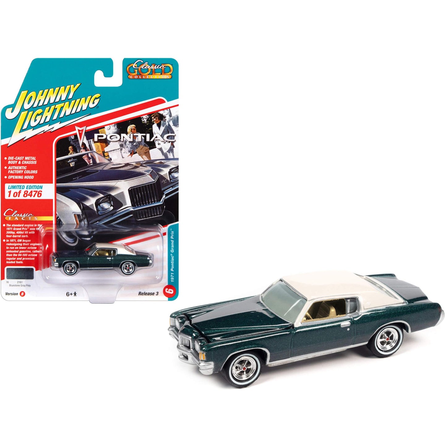 1971 Pontiac Grand Prix Bluestone Gray Metallic with White Top ''Classic Gold Collection'' Series Limited Edition to 8476 pieces