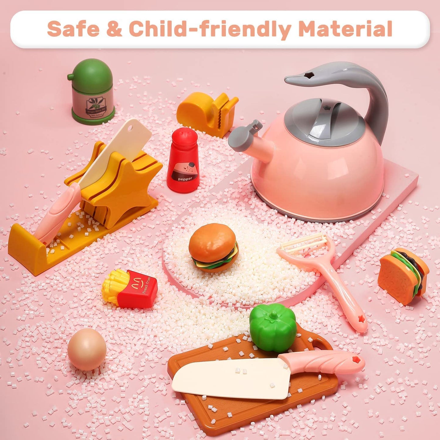 CUTE STONE Play Kitchen Accessories Set, Kids Cooking Toys Set with Play Pots and Pans, Electronic Induction Cooktop with Sound