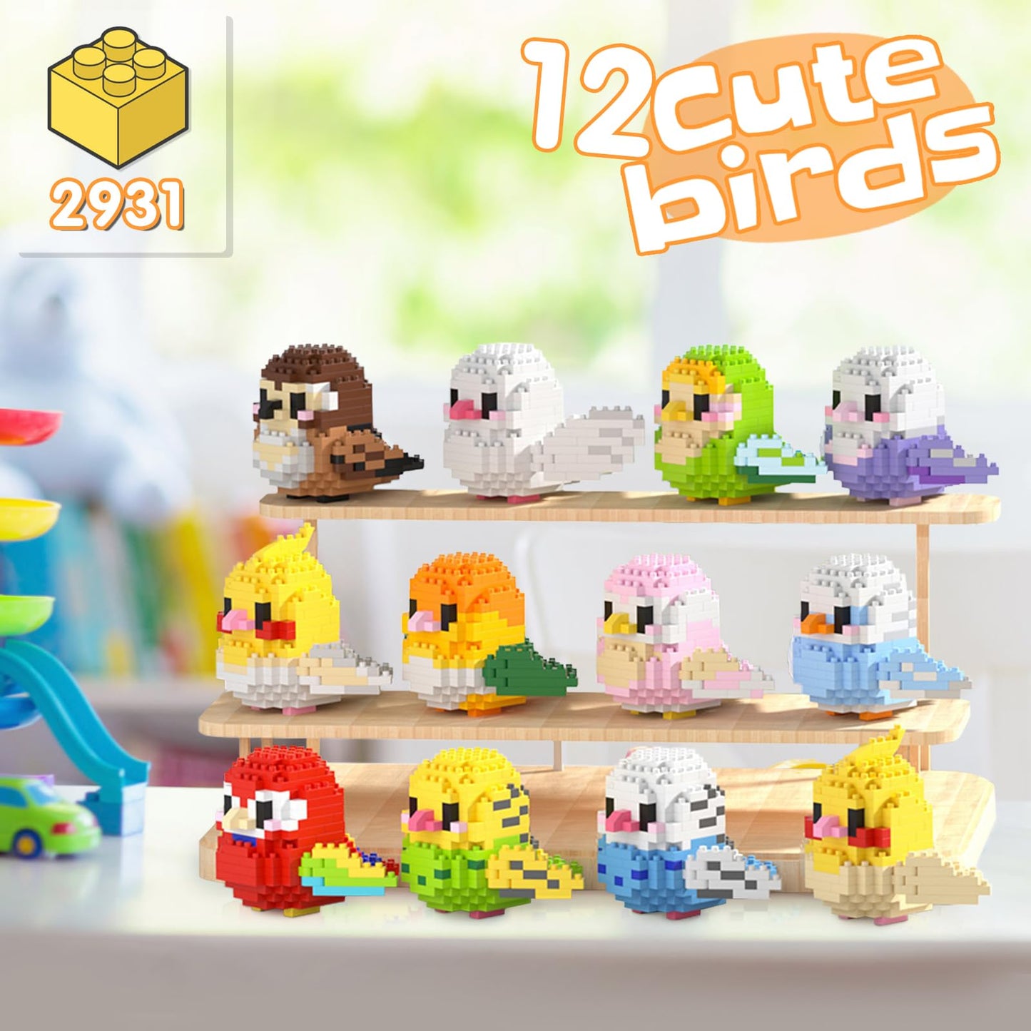 12 Styles Mirco Mini Parrot Building Block Sets, Colorful Small Birds Building Bricks Kits, Not Compatible with Lego Bird, Cute