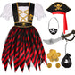 Bordazor Pirate Costume For Girls Pirate Cosplay Dress Up Set For Halloween (7-9 Years)
