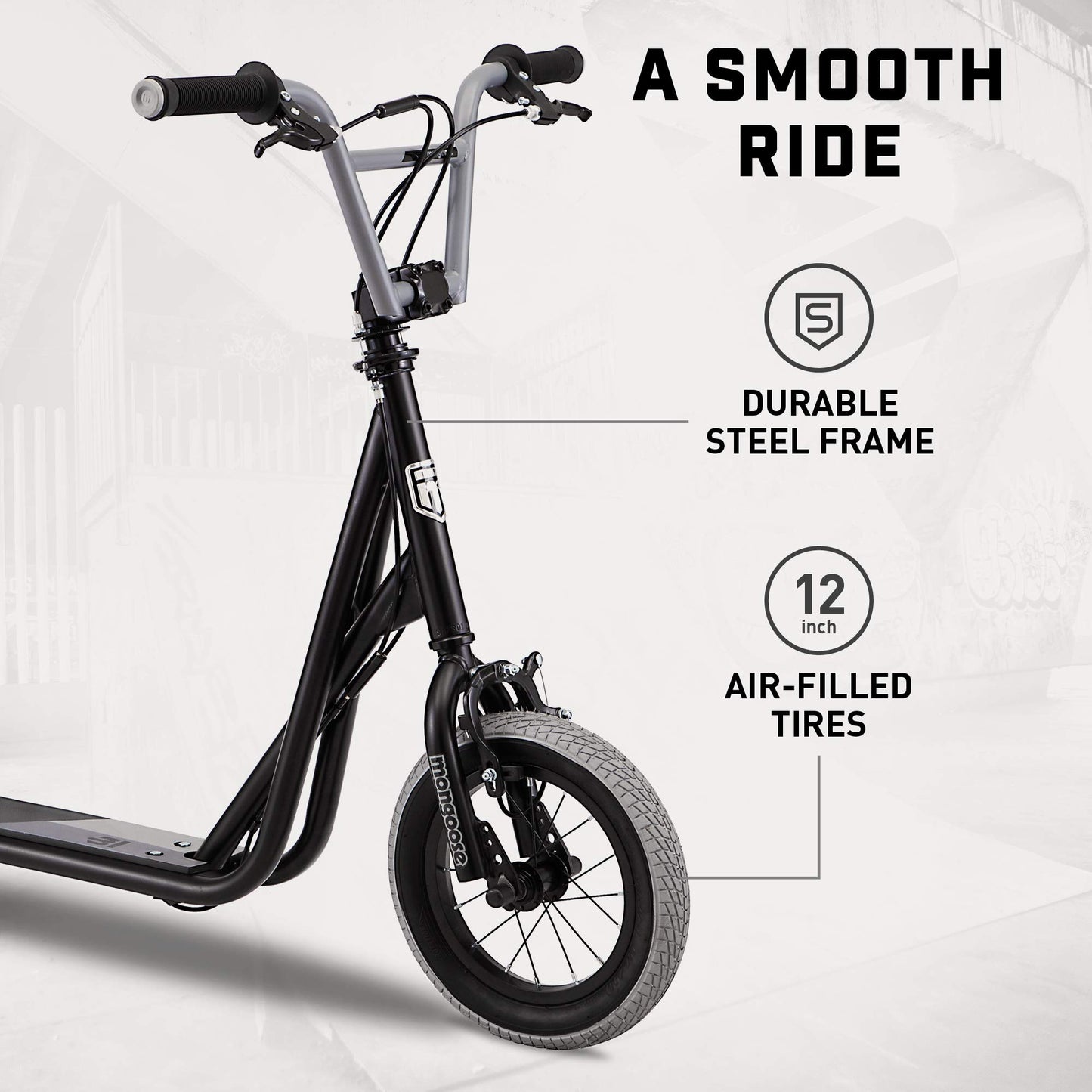 Mongoose Trace Youth Kick Scooter - Folding/Non-Folding, Lighted Air-Filled Wheels, Model R6331AZA, Black